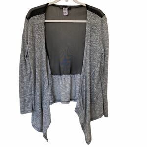 Hot Ginger Lightweight Cardigan Mesh Panel Detail Gray and Black Size Large